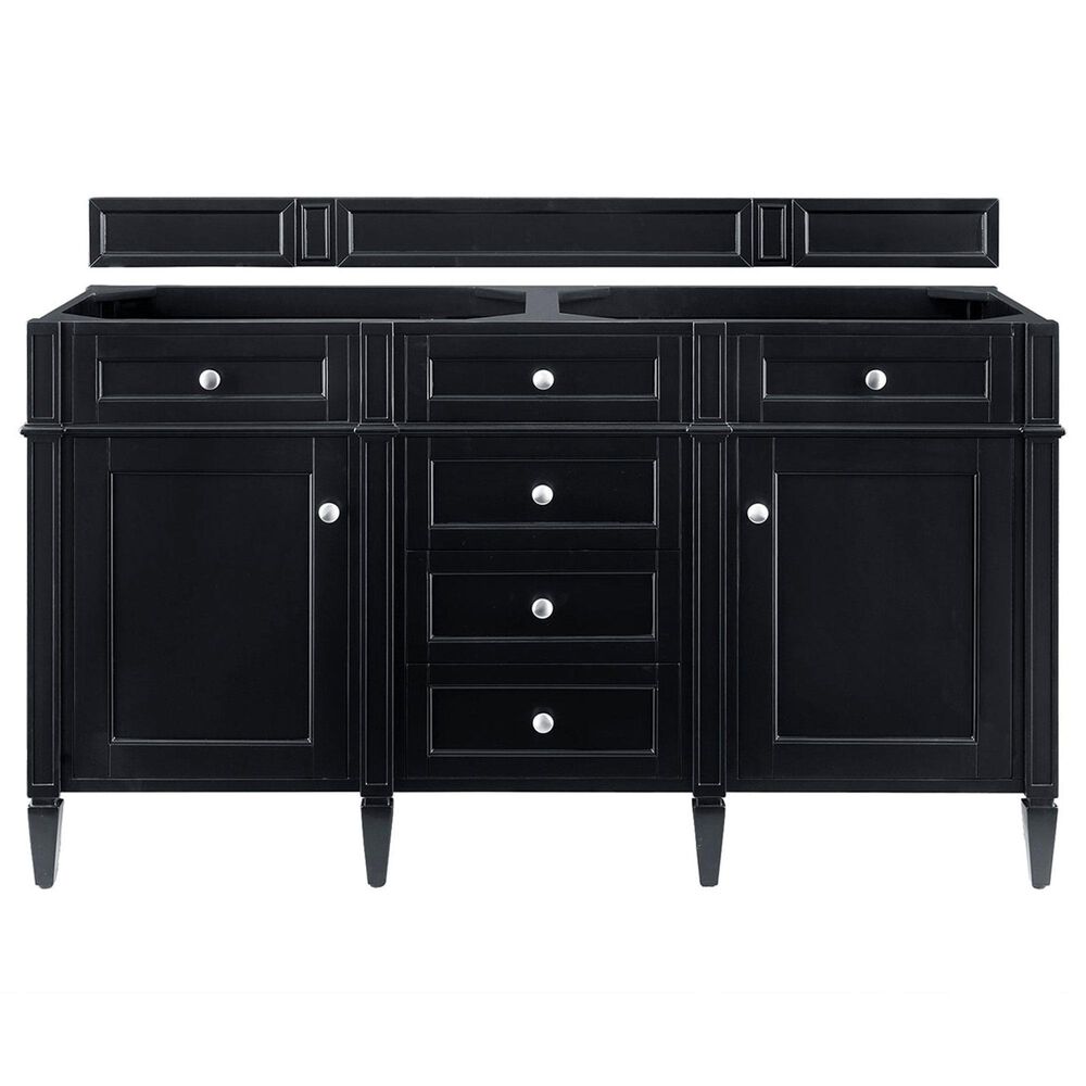 James Martin Vanities Brittany 60&quot; Double Bathroom Vanity in Black Onyx with 3 cm White Zeus Quartz Top and Rectangular Sinks, , large