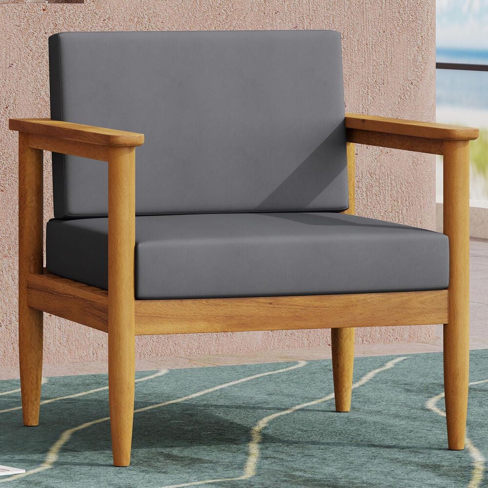 Hearth and Haven Gavin Outdoor Armchair with Cushions in Dark Gray, , large