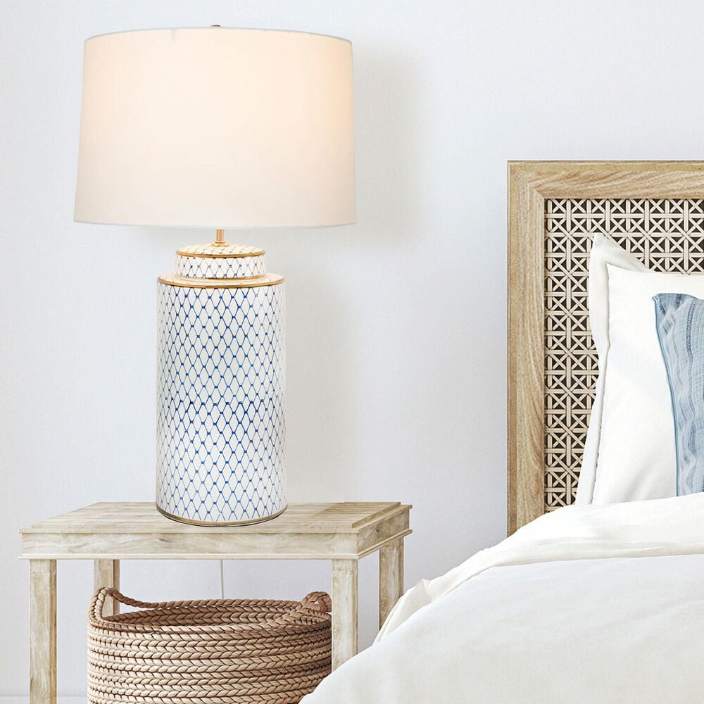 Creative Coop Marley Table Lamp in Indigo and White, , large