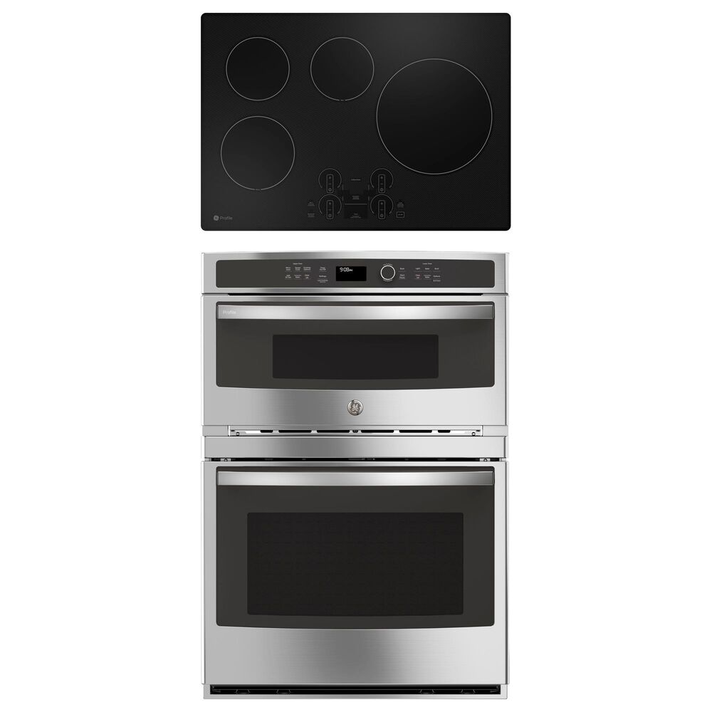 GE Profile 2-Piece Kitchen Package with Stainless Steel 30" Combination Double Wall Oven and Black Induction Cooktop, , large