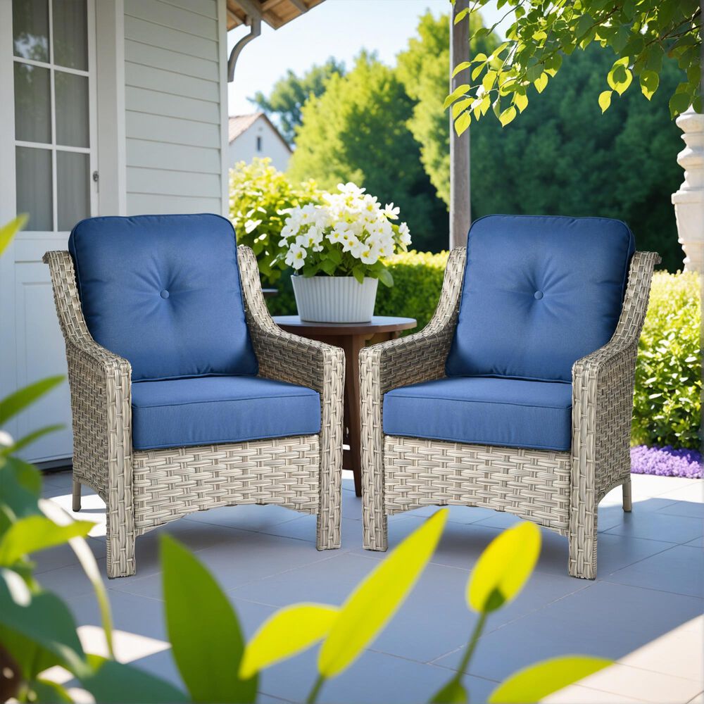 HOMLUX Outdoor Arm Chair in Navy Blue (Set of 2), , large