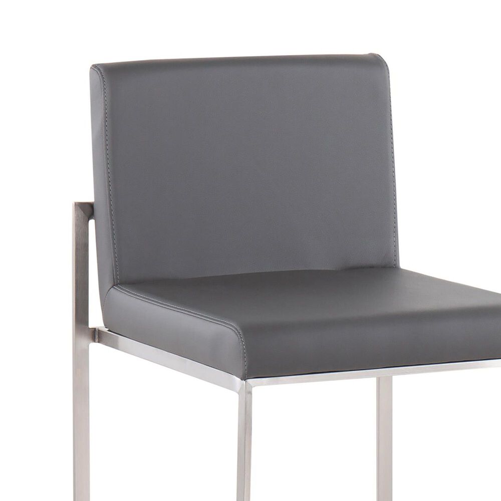 Lumisource Fuji Stackable Counter Stool with Grey Faux Leather Cushion in Brushed Stainless Steel &#40;Set of 2&#41;, , large