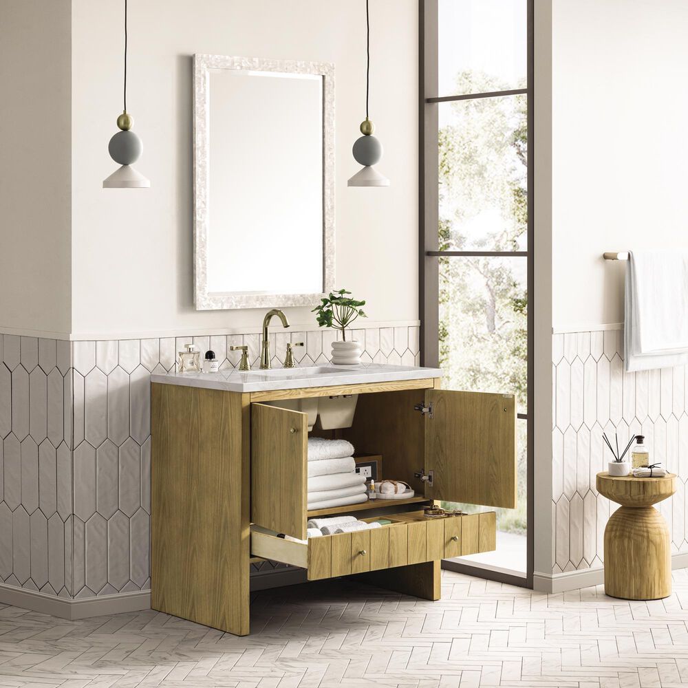 James Martin Vanities Hudson 36" Single Bathroom Vanity in Light Natural Oak with 3 cm Victorian Silver Quartz Top and Rectangular Sink, , large