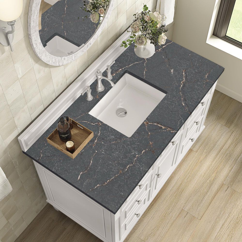 James Martin Vanities Lorelai 48&quot; Single Vanity in Bright White with 3 cm Parisien Bleu Quartz Top, , large