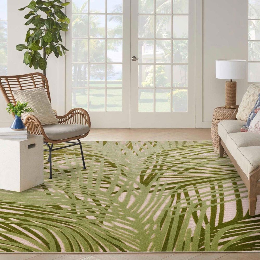 Nourison Aloha ALH41 3'6" x 5'6" Ivory and Green Indoor/Outdoor Area Rug, , large