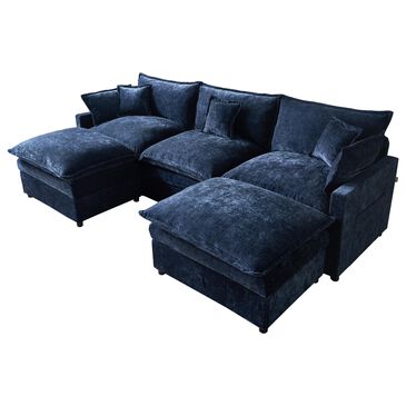 HOMLUX 107.87" Ultra-Comfort Chenille Sectional Sofa Set in Dark Blue, , large