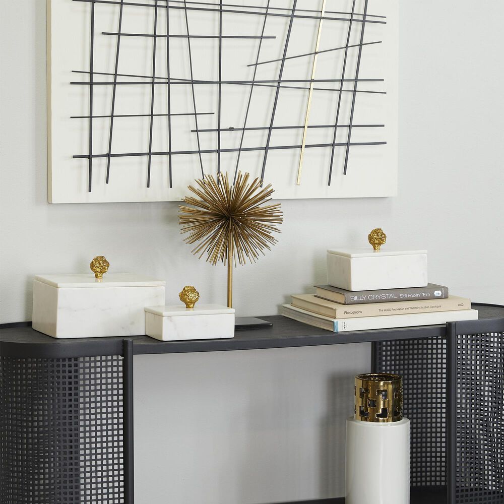 Maple and Jade 3-Piece Decorative Box Set with Finial in Polished White and Metallic Gold, , large