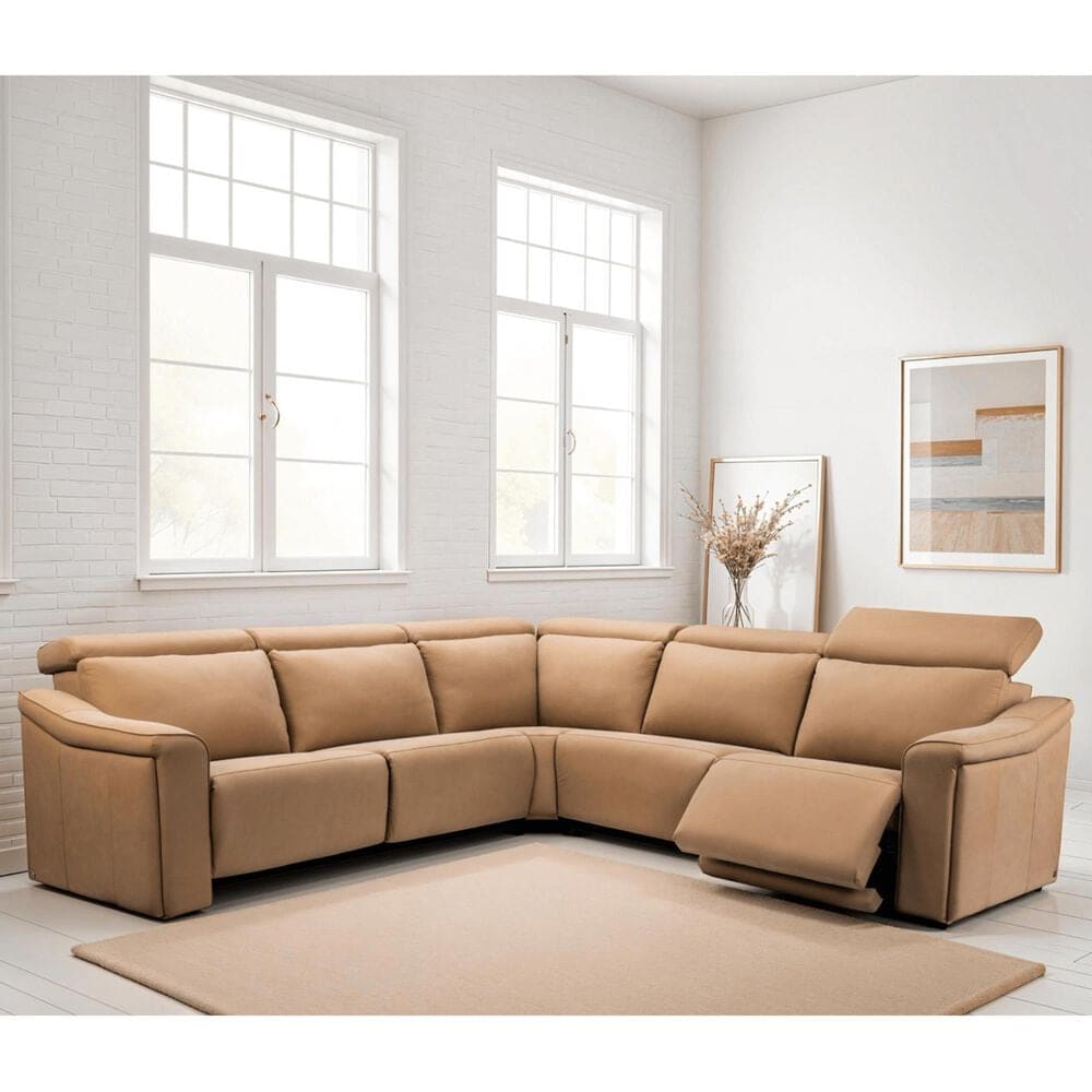 Elran Furniture Bennett 5-Piece Power Symmetrical Reclining Sectional with Power Headrests in Storm Wheat, , large