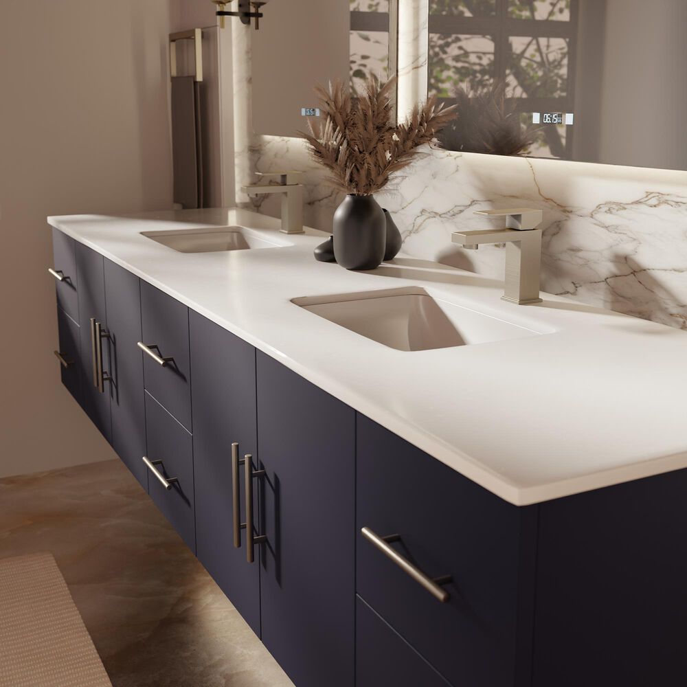 Lexora Home Geneva 84" Double Bathroom Vanity in Navy Blue with 2 cm White Cultured Marble Top and Rectangular Sinks, , large