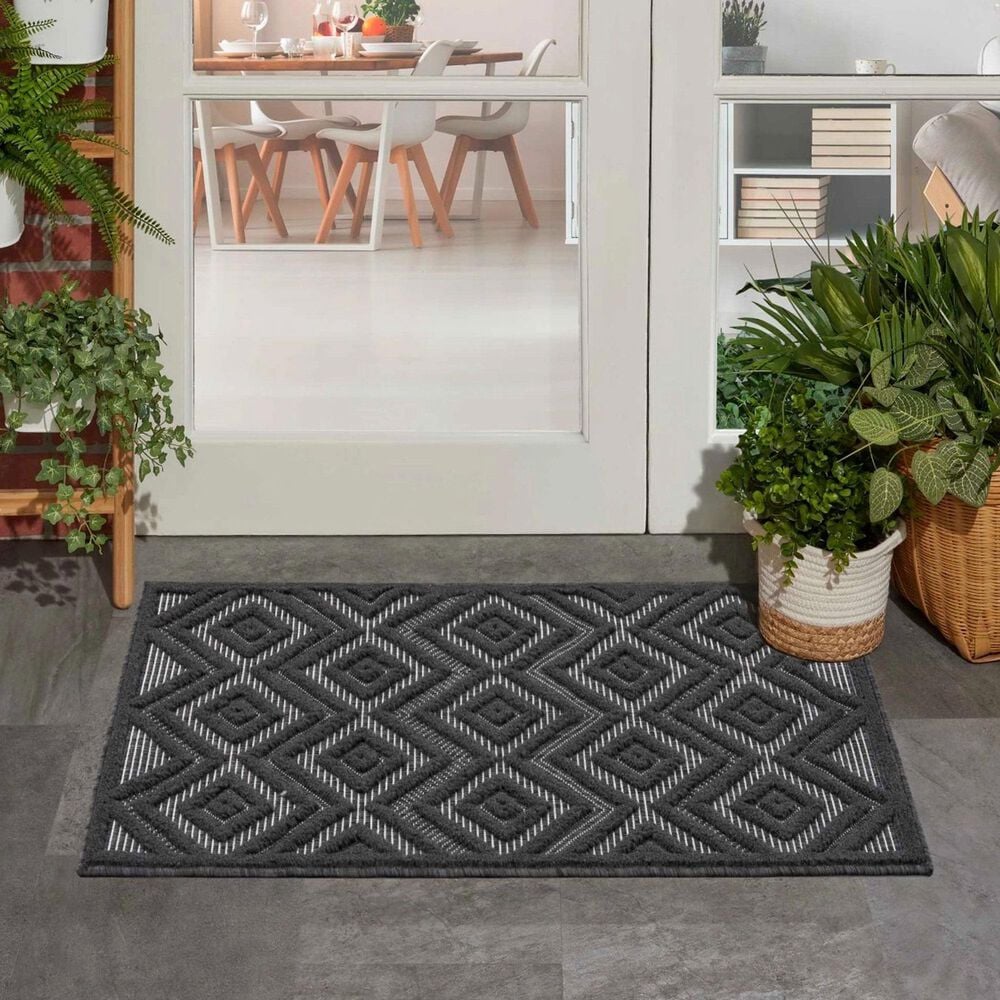 Nourison Versatile 2&#39; x 4&#39; Charcoal and Black Indoor/Outdoor Area Rug, , large