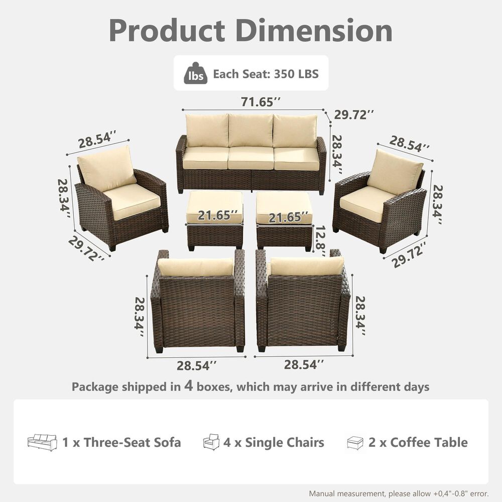 HOMLUX 7-Piece Patio Conversation Set with Two Ottomans in Beige, , large