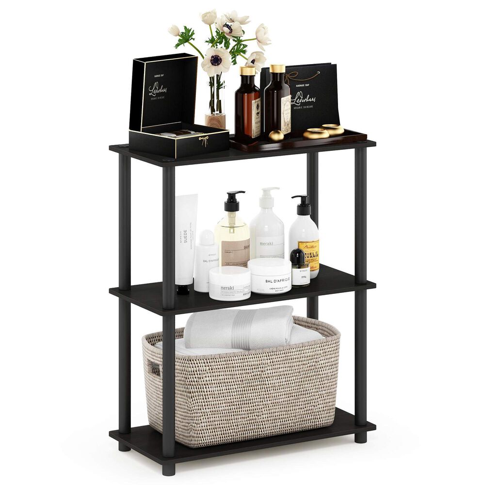 HOMLUX 3-Tier Compact Open Storage Bookshelf in Espresso and Black, , large