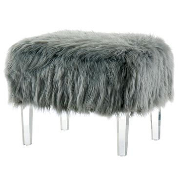 Furniture of America Scherrer Stationary Faux Fur Ottoman in Grey, , large