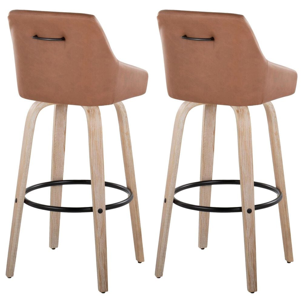 LumiSource Hannah Swivel Bar Stool with Camel Faux Leather Upholstery in Whitewashed and Black (Set of 2), , large