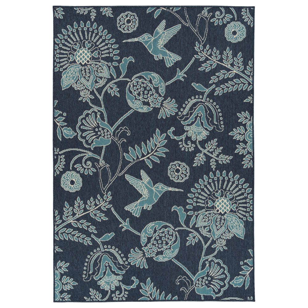 Kaleen Rugs Amalie Floral 2"2" x 8" Navy and Ivory Indoor/Outdoor Runner, , large