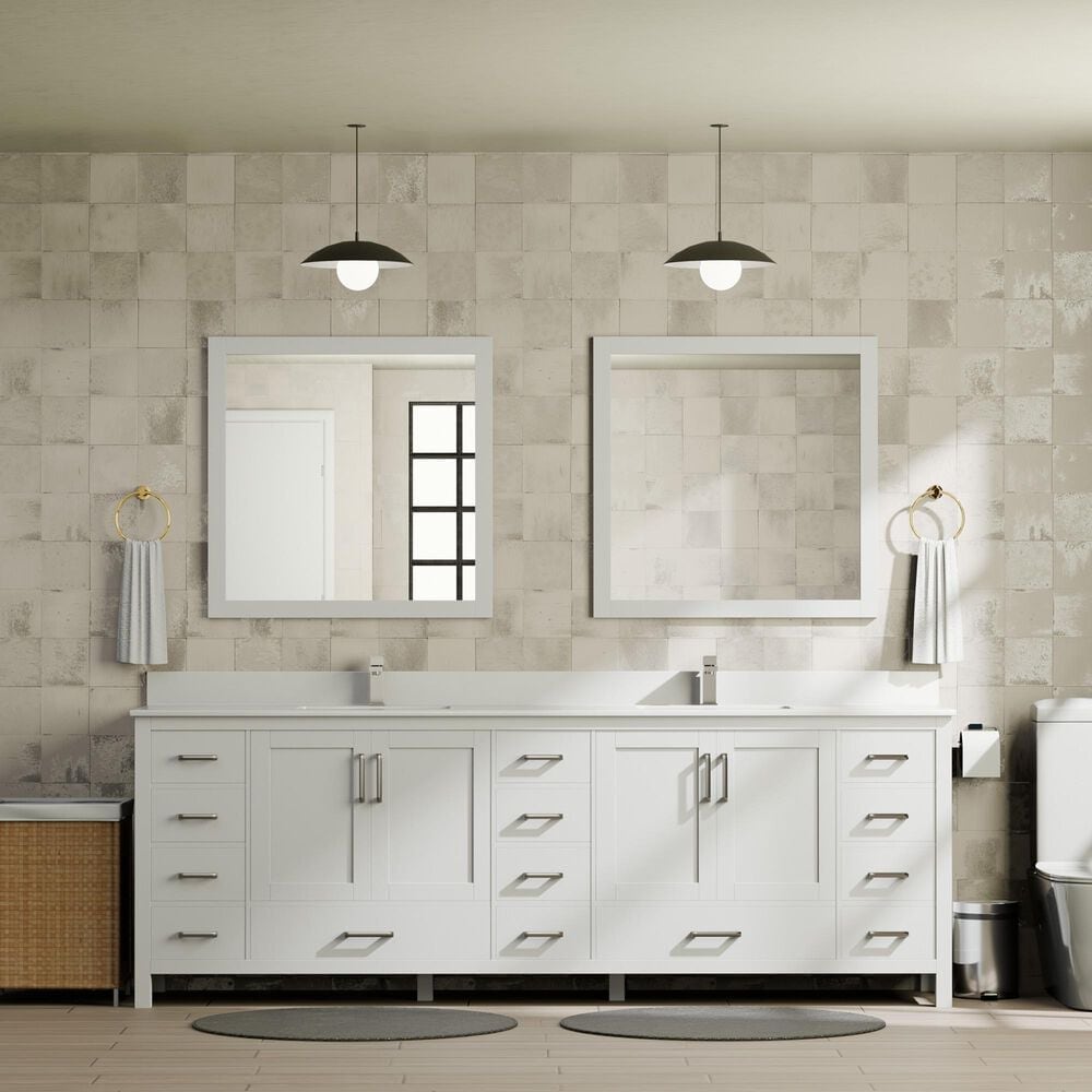 Lexora Home Jacques 84" Double Bathroom Vanity in White with 2 cm White Quartz Top and Rectangular Sinks, , large