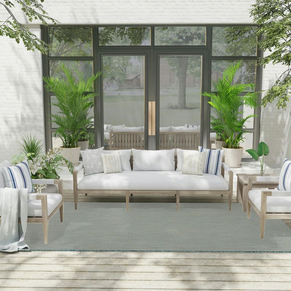 Nourison Courtyard Ivory and Aqua 6&#39; x 9&#39; Indoor/Outdoor Area Rug, , large