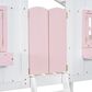 Hearth and Haven Twin over Twin House Bunk Bed with Roof in Pink and White, , large