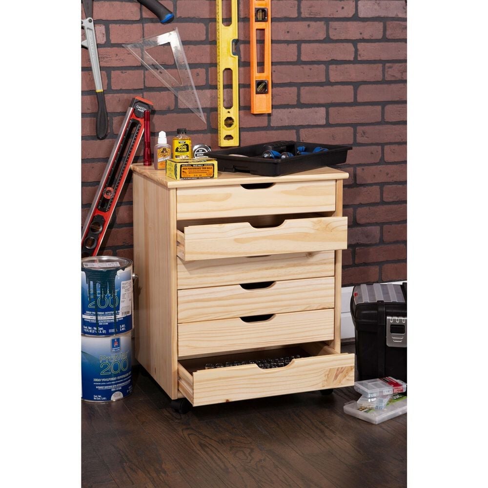 Linon Home Decor Cary 6-Drawer Wide Rolling Cart in Natural, , large