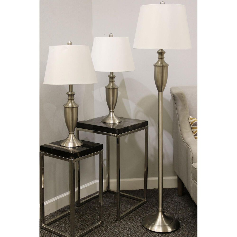 Flair Industries Floor and Table Lamp Set in Brushed Steel &#40;Set of 3&#41;, , large