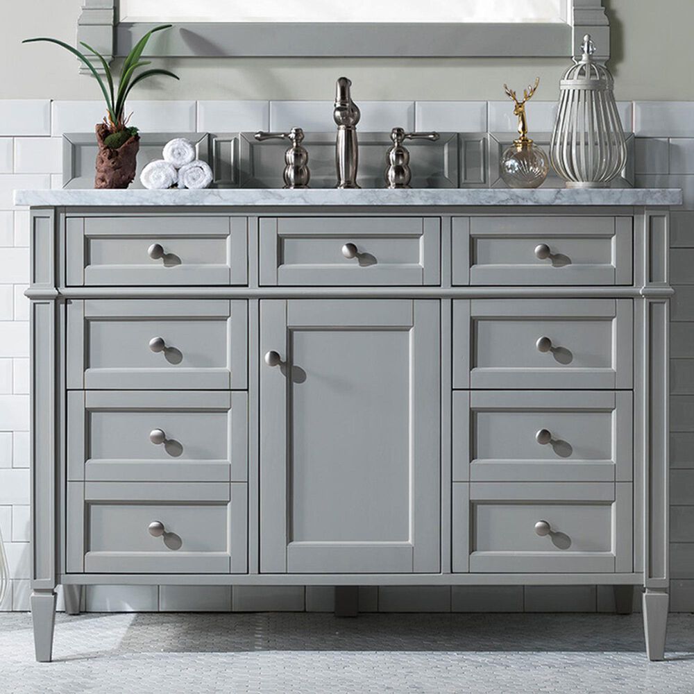 James Martin Vanities Brittany 48&quot; Single Bathroom Vanity in Urban Gray with 3 cm Carrara White Marble Top and Rectangle Sink, , large