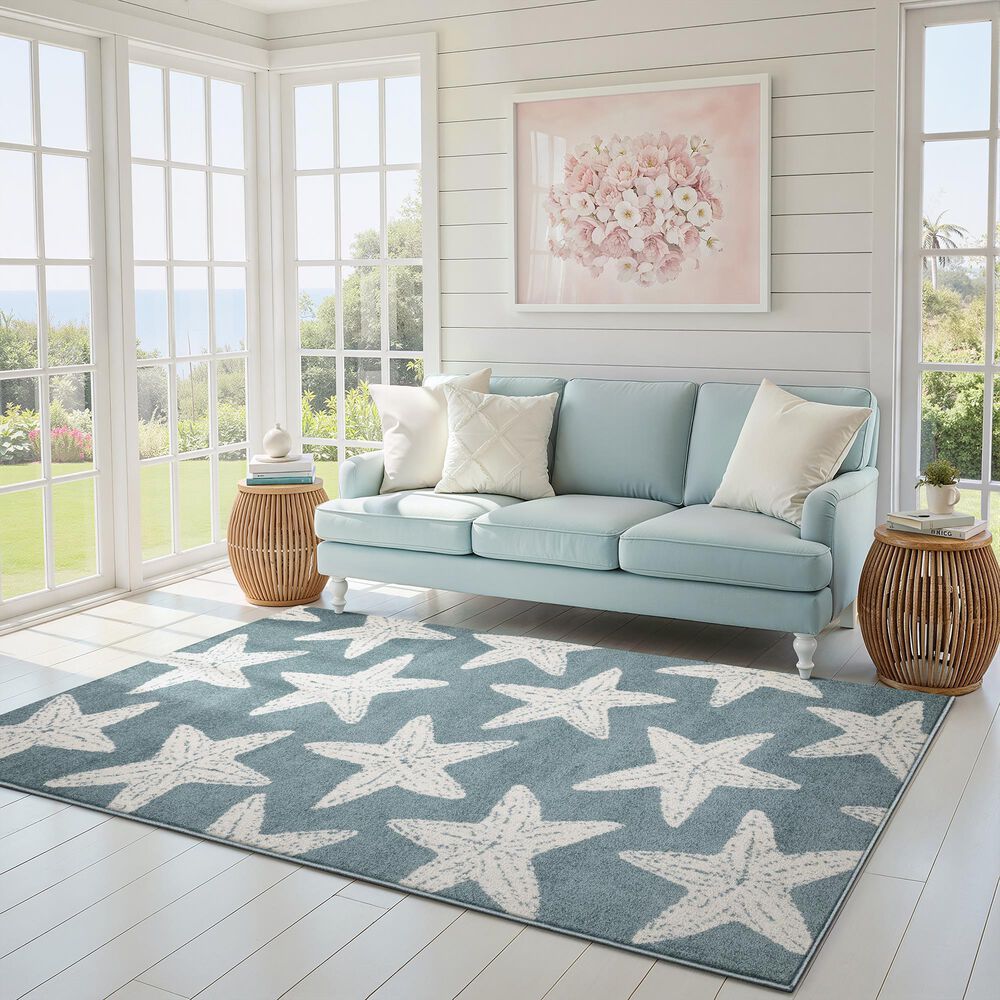 ROW by Oriental Weavers Quinn Starfish Blue and Ivory 5'3" x 7' Area Rug, , large