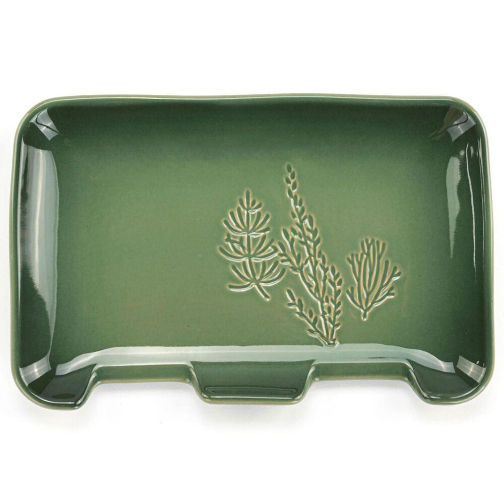 Demdaco Green Pressed Floral Double Spoon Rest, , large