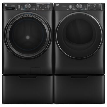 GE Appliances 5 Cu. Ft. Front Load Washer and 7.8 Cu. Ft. Electric Dryer Laundry Pair with 16" Pedestal in Carbon Graphite, , large