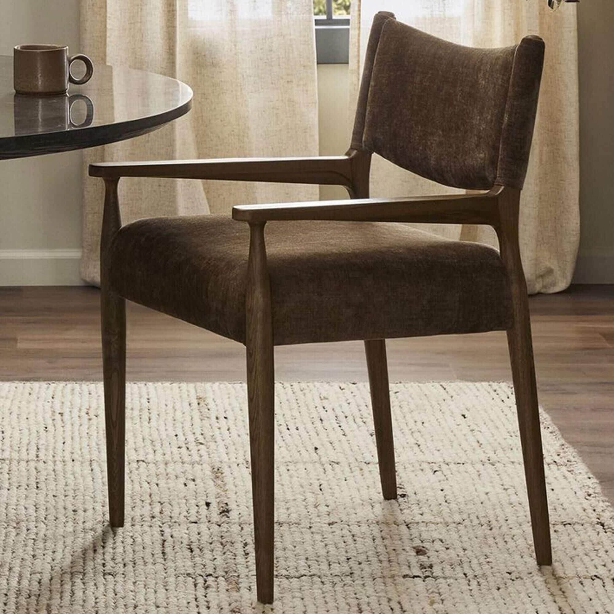 Four Hands Jayla Dining Arm Chair with Altair Mushroom Fabric in