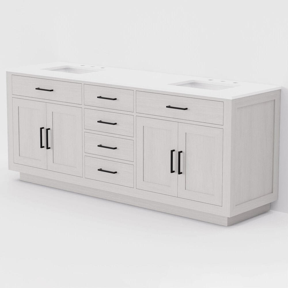 Lexora Home Abbey 80" Double Bathroom Vanity in White Oak with 2 cm White Quartz Top and Rectangular Sinks, , large