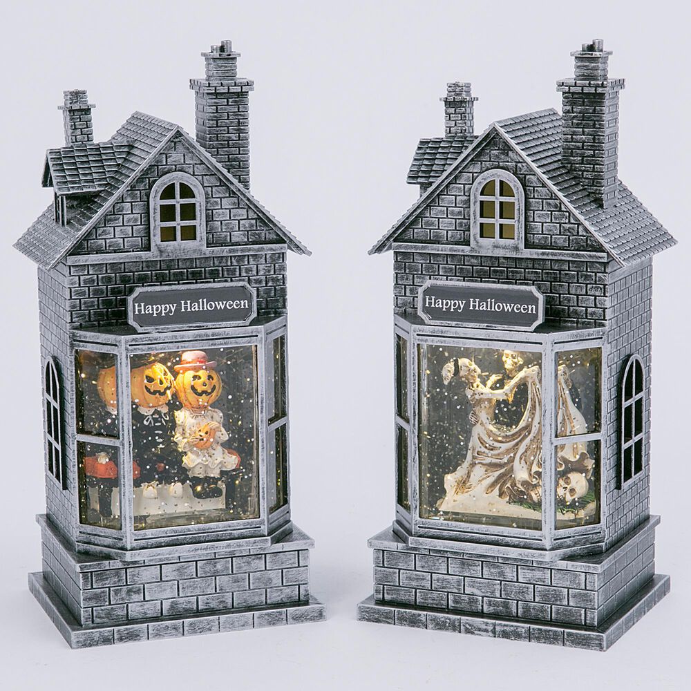 The Gerson Company 2-Piece Spinning Water Globe Halloween House Set, , large