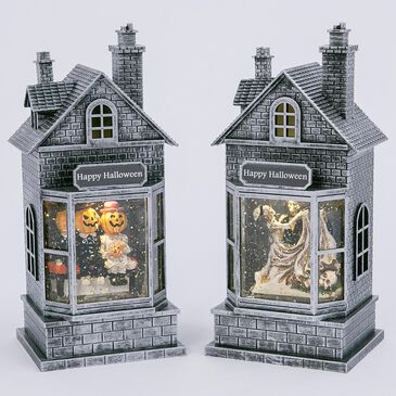 The Gerson Company 2-Piece Spinning Water Globe Halloween House Set, , large