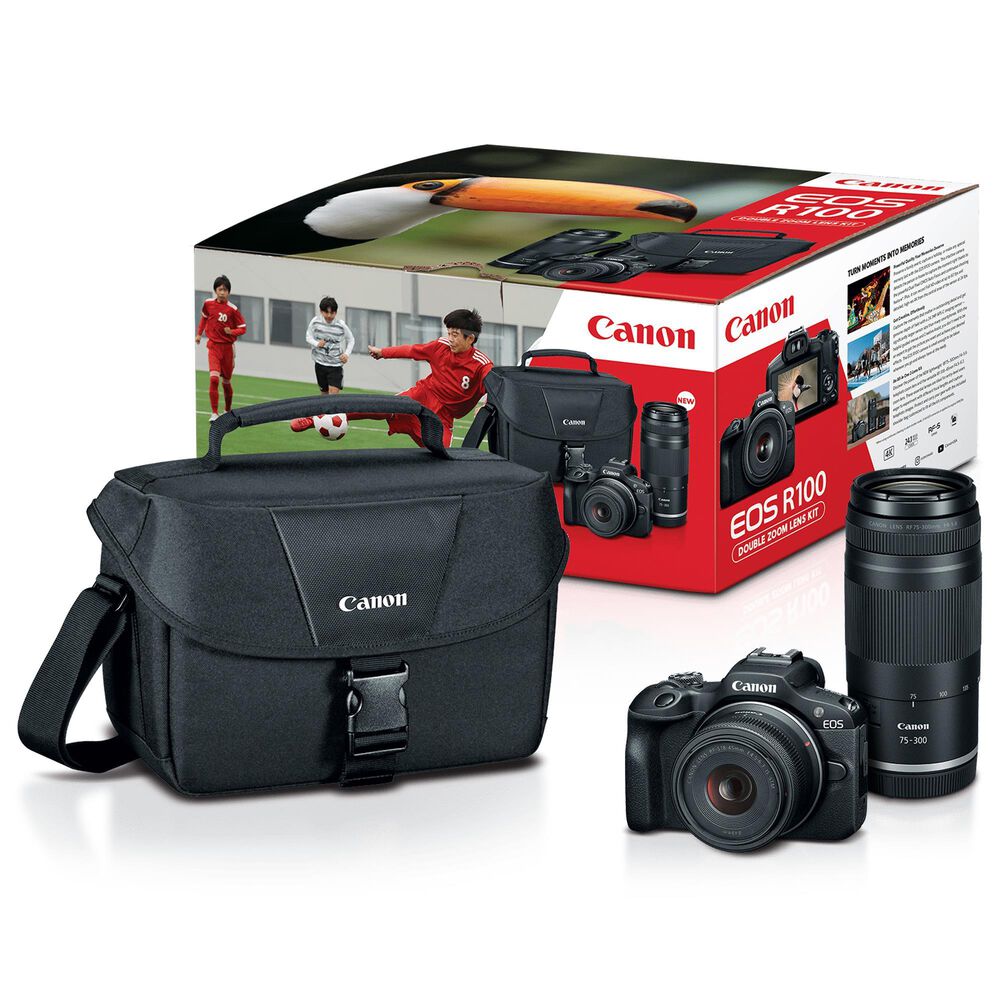Canon EOS R100 Mirrorless Digital Camera with Double Zoom Lens Kit in Black, , large