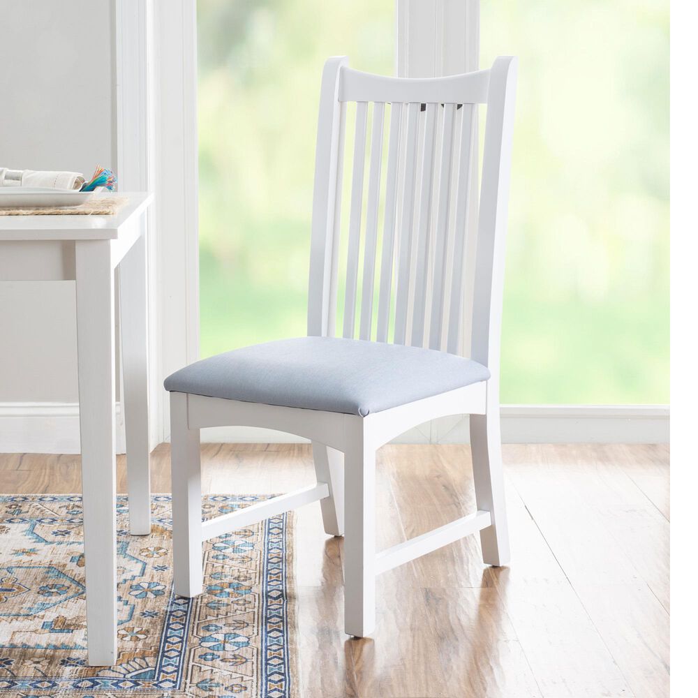 Linon Home Decor Bonnie Side Chair with Light Blue Faux Leather Cushion in White (Set of 2), , large