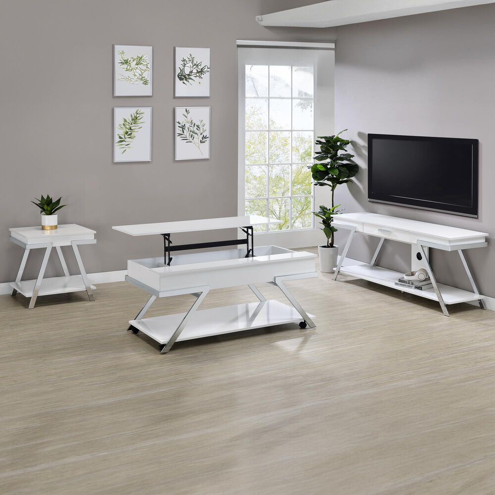 Steve Silver Furniture Zena End Table in White and Chrome, , large