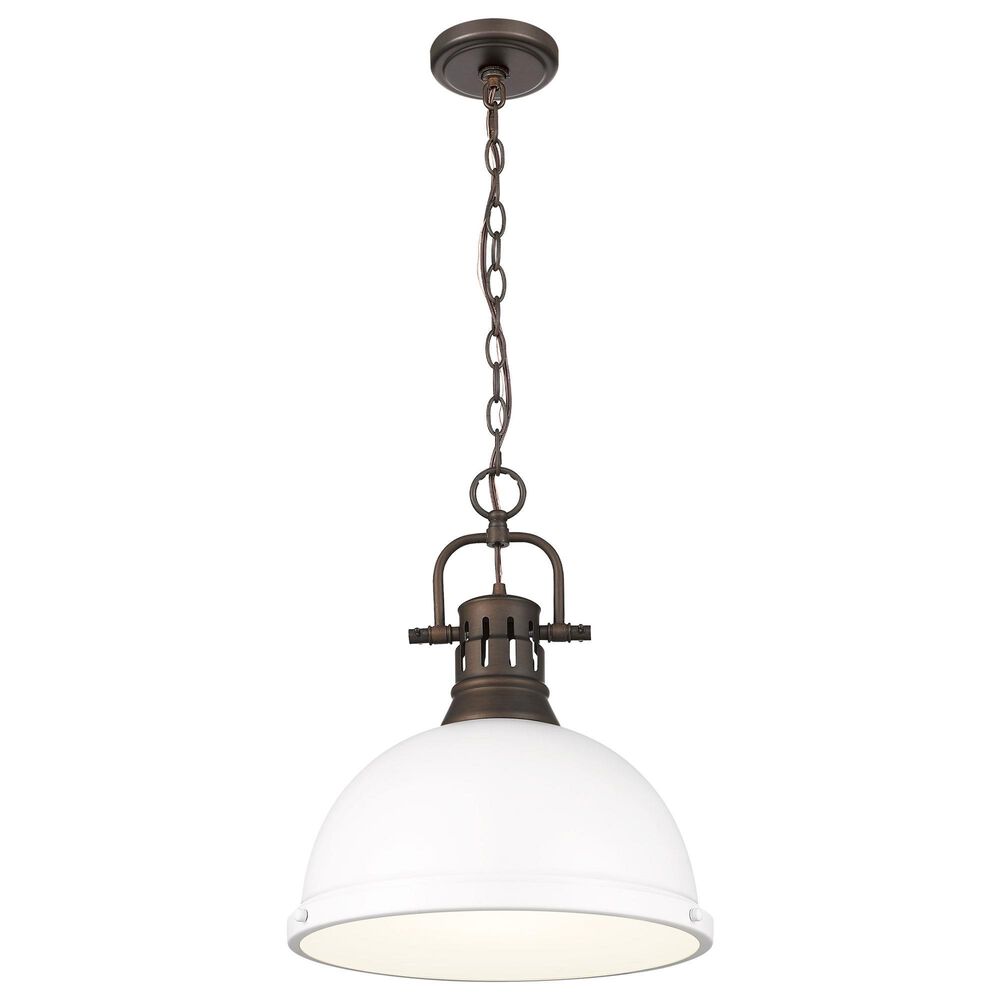 Golden Lighting Duncan 1-Light Pendant with Chain and Matte White Shade in Rubbed Bronze, , large