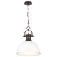 Golden Lighting Duncan 1-Light Pendant with Chain and Matte White Shade in Rubbed Bronze, , large