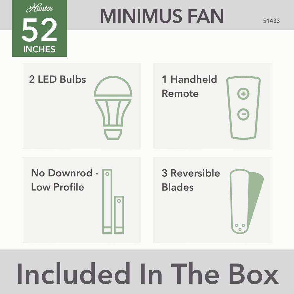 Hunter Minimus 52&quot; Ceiling Fan with LED Lights in Fresh White, , large