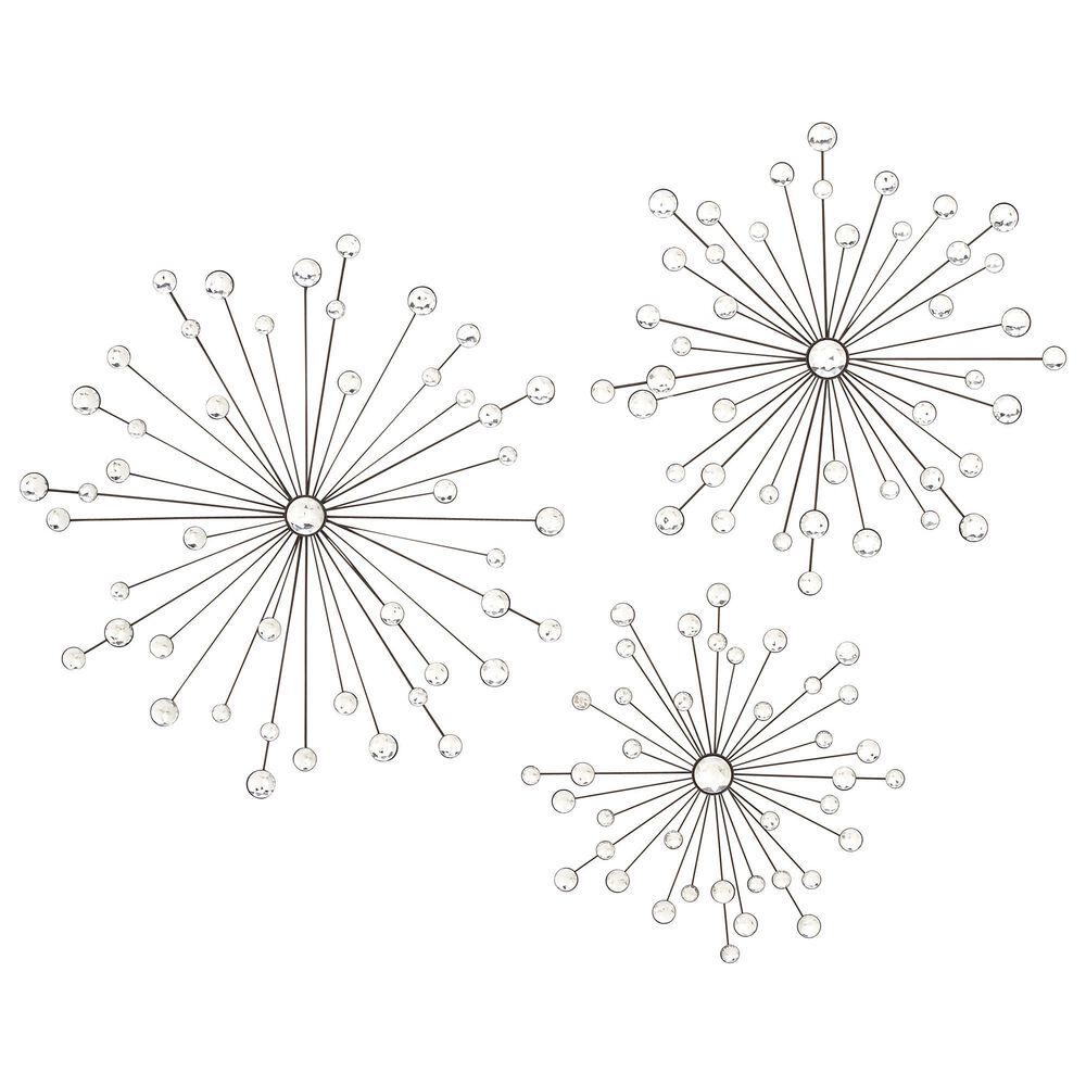 Maple and Jade 24" Round Glam Wall Decor in Black and Clear (Set of 3), , large