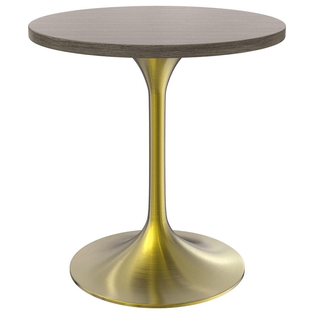 Leisuremod LeisureMod Verve Collection 27 Round Dining Table, Brushed Gold Base with Dark Maple MDF Top, , large