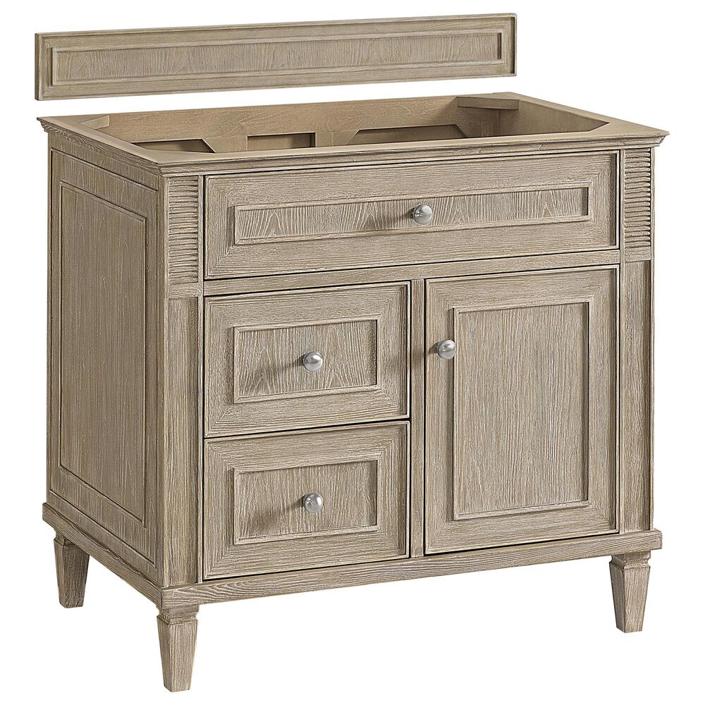 James Martin Vanities Lorelai 36&quot; Single Vanity in Whitewashed Oak with 3cm Victorian Silver Quartz Top, , large