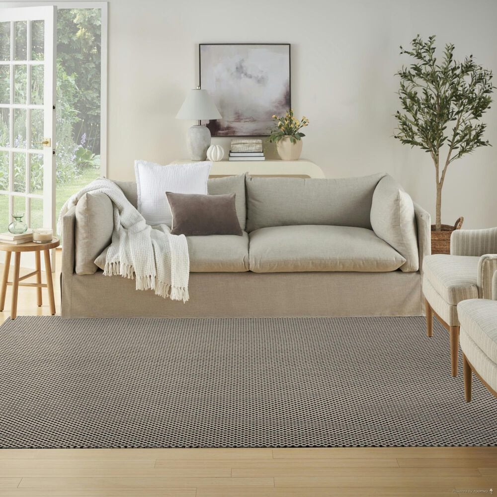 Nourison Courtyard Ivory and Charcoal 6&#39; x 9&#39; Indoor/Outdoor Area Rug, , large