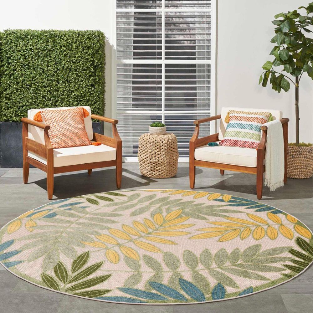 Nourison Aloha Nature 7&#39;10&quot; Round Green and Multicolor Indoor/Outdoor Area Rug, , large