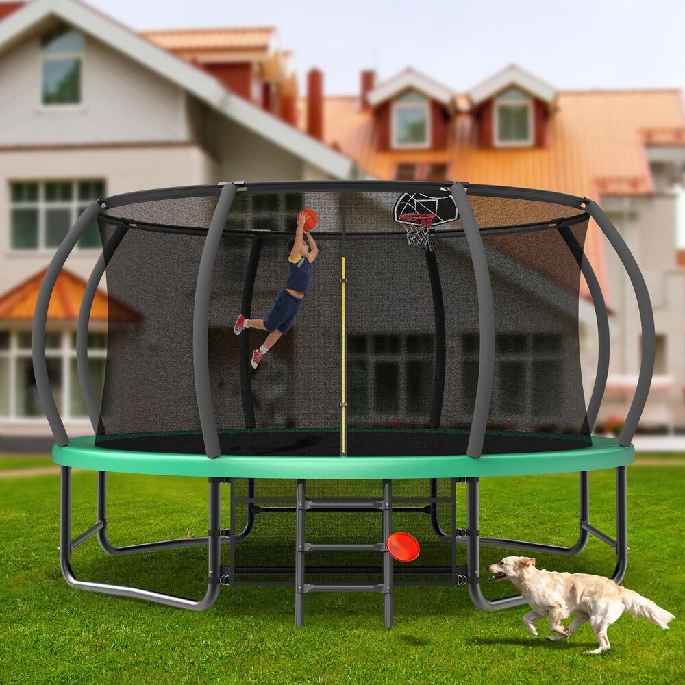 HOMLUX 14' Outdoor Trampoline in Green, , large