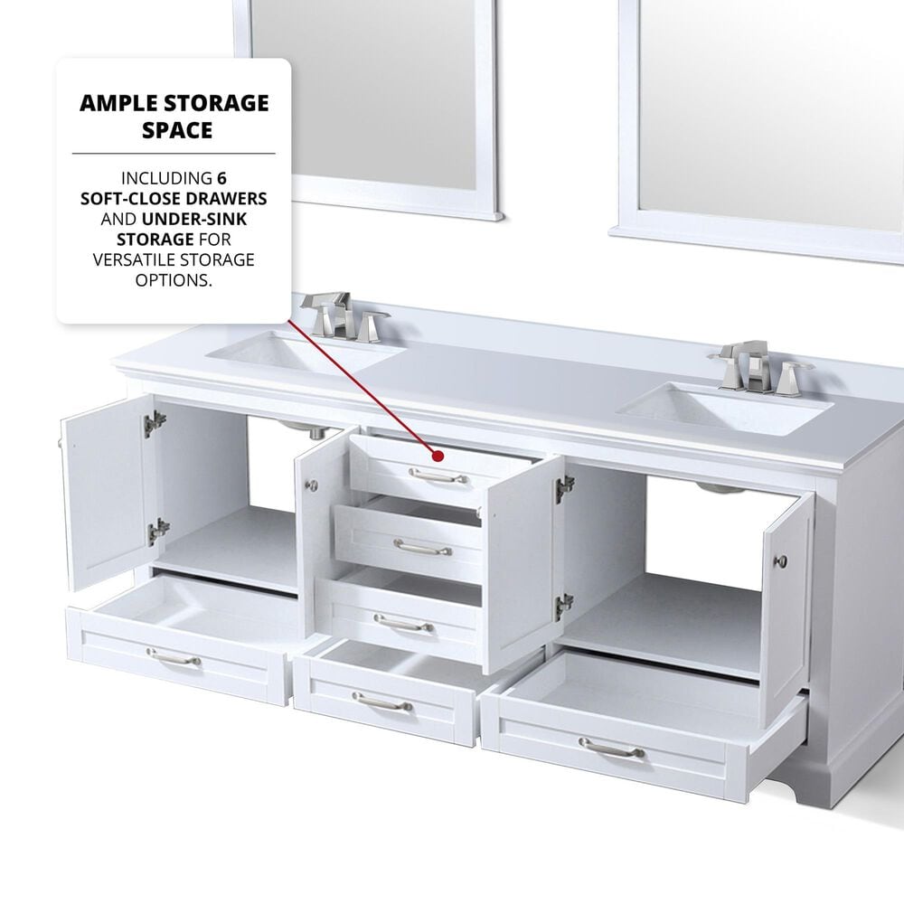 Lexora Home Dukes 80&quot; Double Bathroom Vanity in White with 2 cm White Cultured Marble Top and Rectangular Sinks, , large
