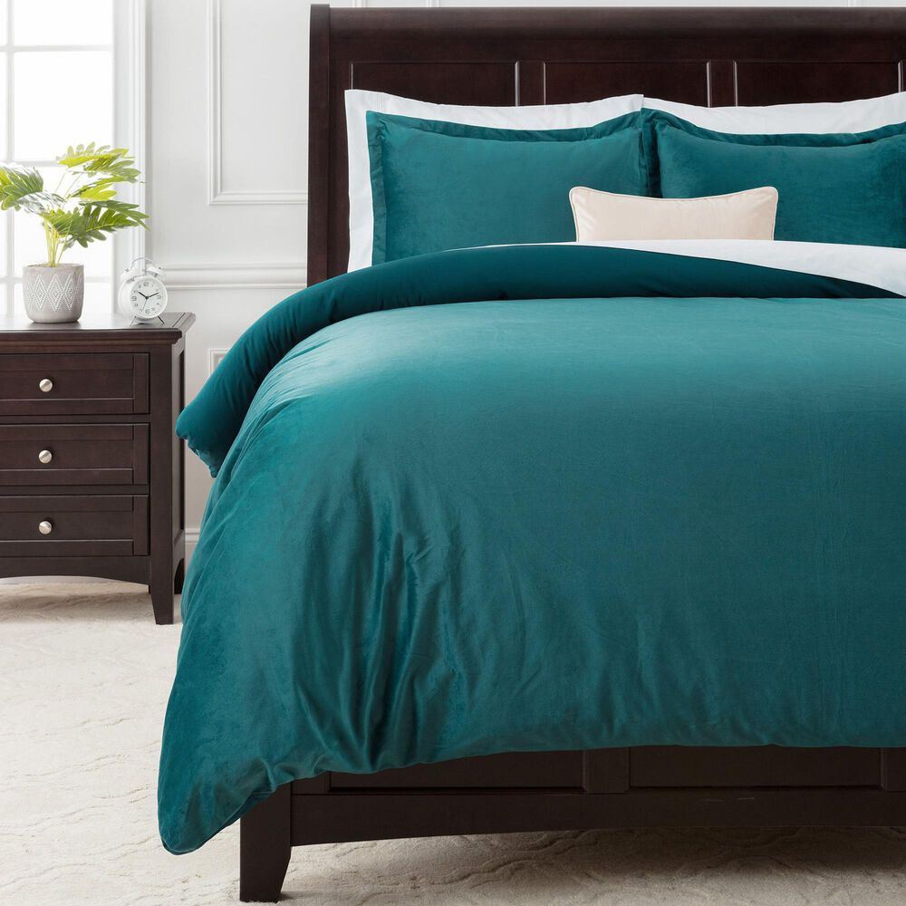 Chanasaya Home Velour 3-Piece King Duvet Cover Set in Deep Teal, , large