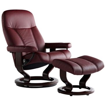 Stressless Consul Chair and Ottoman in Batick Burgundy, , large
