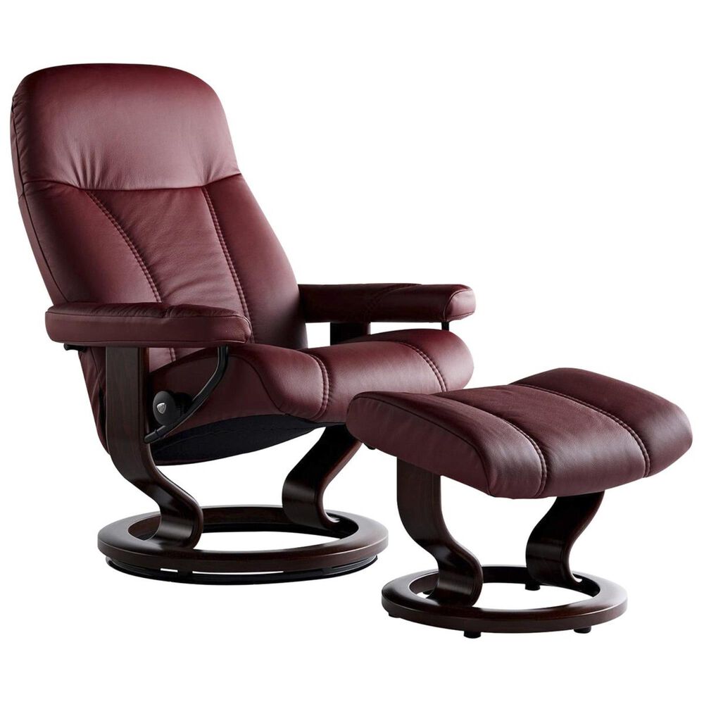 Ekornes Stressless Consul Chair and Ottoman in Batick Burgundy, , large