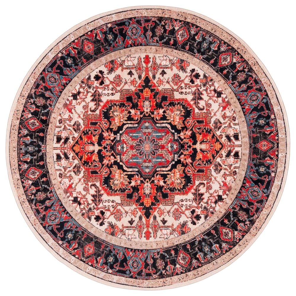 Safavieh Riviera 6"7" Round Ivory and Blue Area Rug, , large