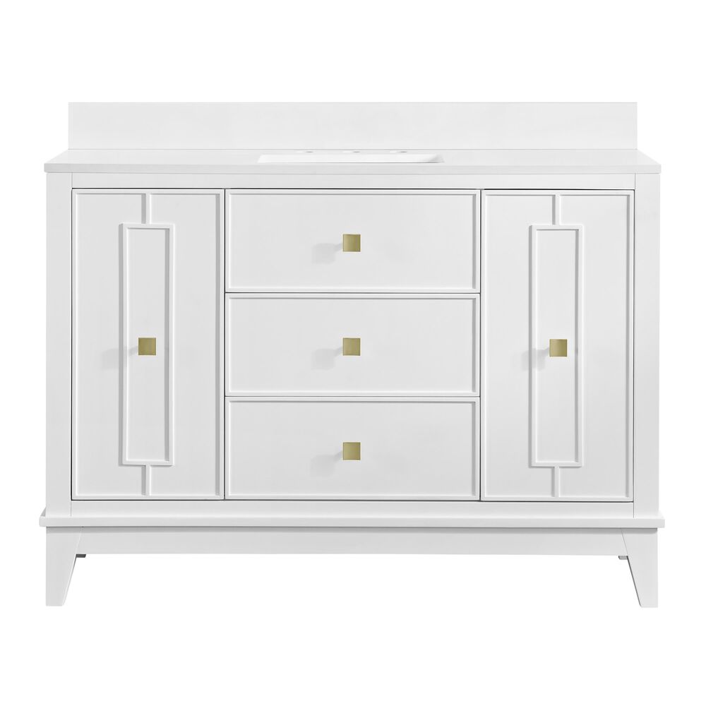 37B Kinsale 48" Single Bathroom Vanity Cabinet in Bright White with White Composite Stone Top and Backsplash, , large